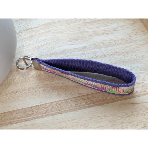 Floral Succulent Keychain Wristlet Handmade Boho Fabric Key FOB Plant Lover Leaf - Picture 4 of 6